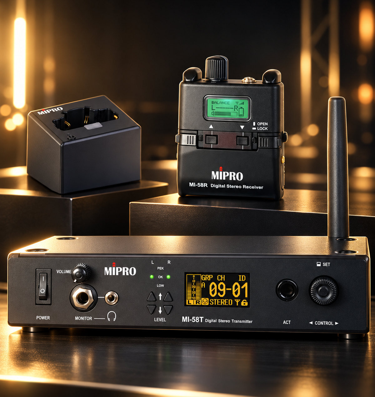 MIPRO MI-58RT In-Ear-Monitoring-System mit Sender, Taschenempfänger und Ladeschale